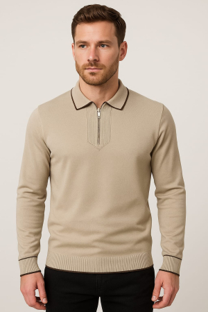 Bluze&Malete - Bluza barbati, Guler tip polo cu Fermoar-Slim fit