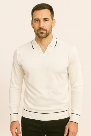 Bluze&Malete - Bluza Bărbați Polo V-Neck – Material Premium, Slim Fit