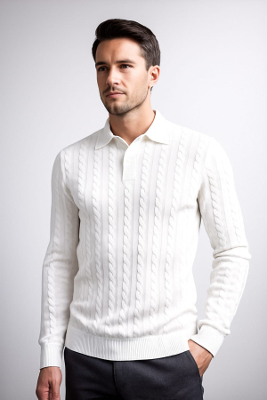 Bluza Bărbați Tricot Torsade – Polo Elegant, Slim Fit [1]