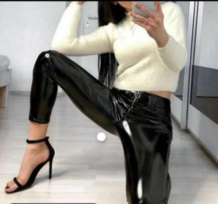 Pantaloni Damă, Culoare NEGRU,  Lucioși din Latex, Lady Hürrem – Talie Înaltă, Croi Slim [1]