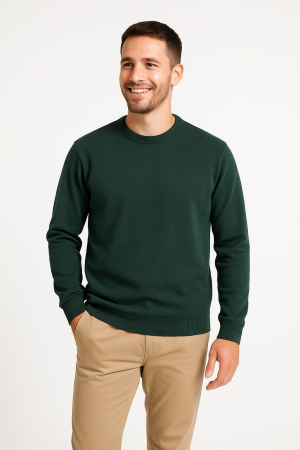 Pulovere - Pulover barbati, culoare Verde Inchis, Tricotat Fin, Stil Casual-Elegant