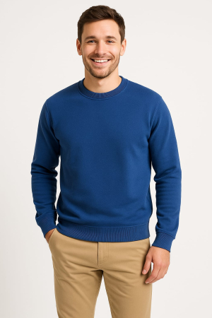 Pulovere - Pulover barbati, culoare Albastru, Tricotat Fin, Stil Casual-Elegant