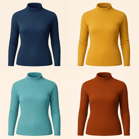 Bluze&Malete - Set 4 bucati maletă damă ribbed, MARIME UNICA (S-L), guler scurt, slim fit, culori combinate