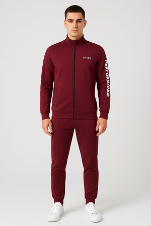 Imbracaminte pentru barbati - Trening Bărbați, Culoare Bordo – Set Bluza cu Fermoar + Pantaloni, Bumbac gros, Fit Modern
