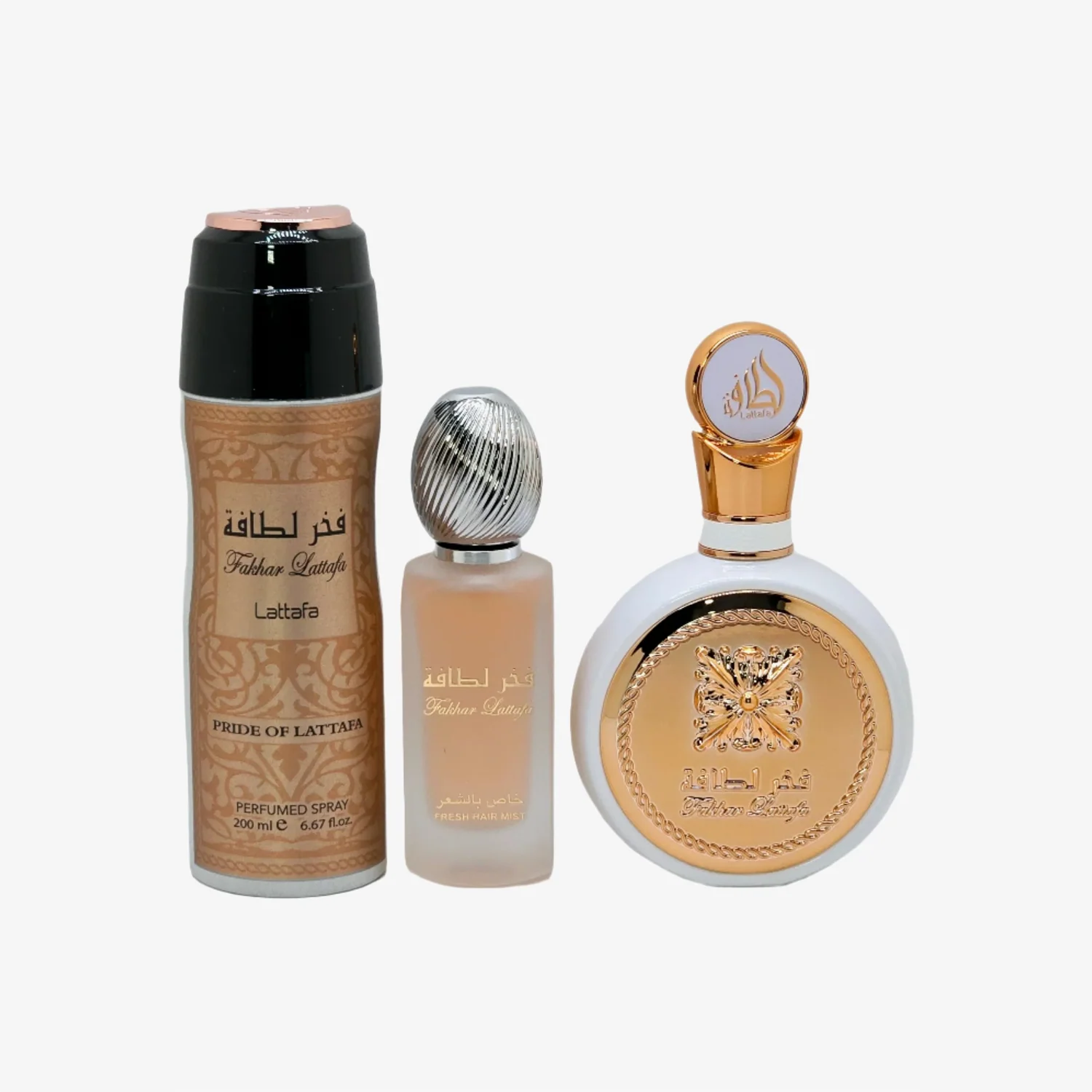Seturi cadou - Lattafa Set cadou Fakhar Woman, Lattafa, apă de parfum 100 ml + parfum de păr 50 ml + spray deodorant 200 ml, femei