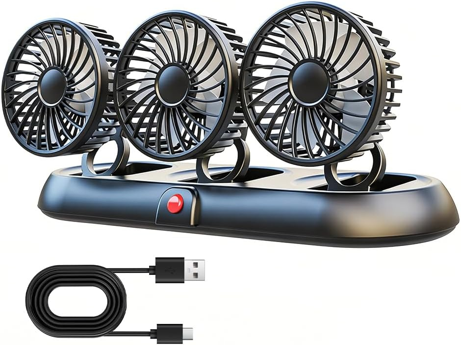 Ventilator Auto Triplu USB 5V cu 3 Trepte de Viteză și Rotire 360° [2]