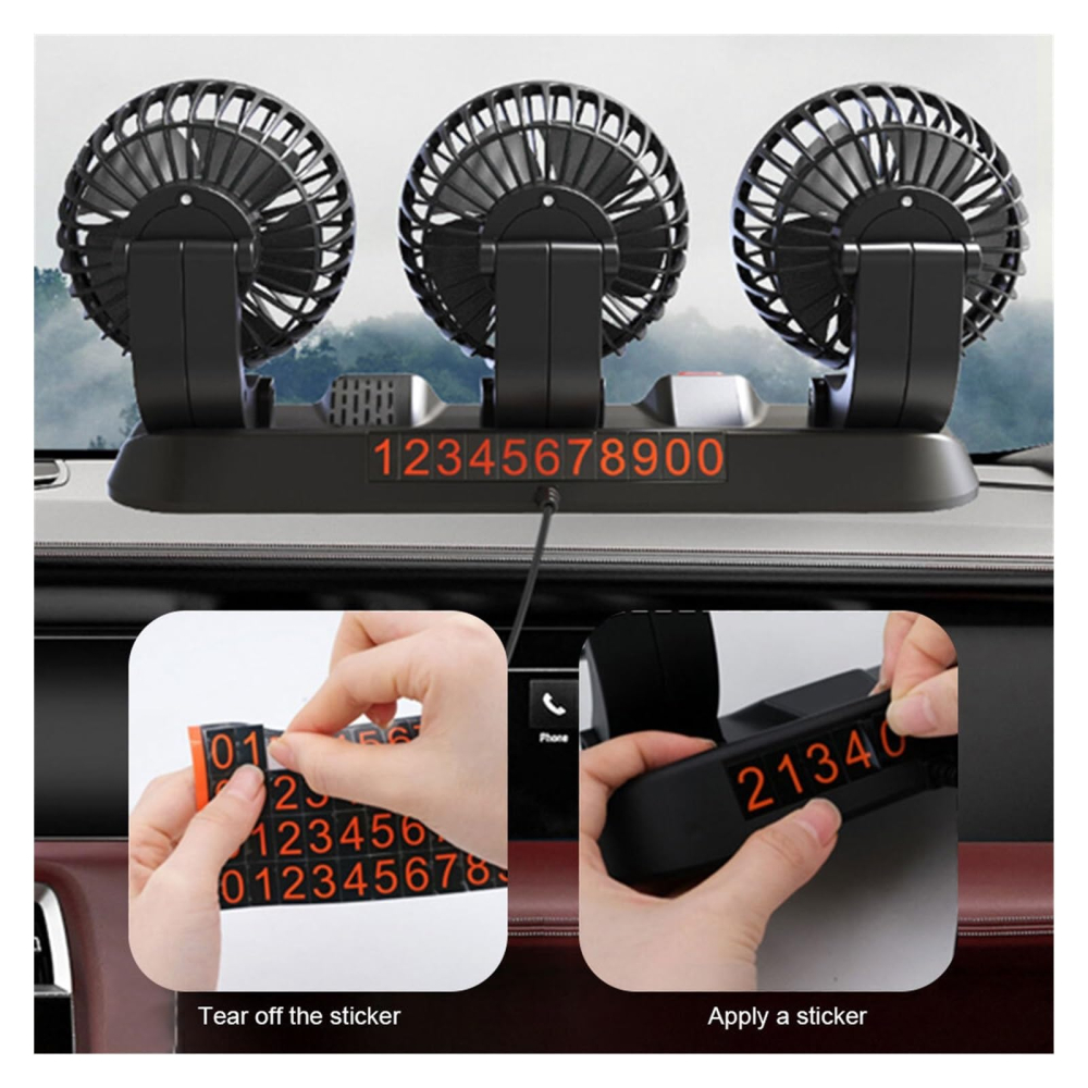 Ventilator Auto Triplu USB 5V cu 3 Trepte de Viteză și Rotire 360° [4]