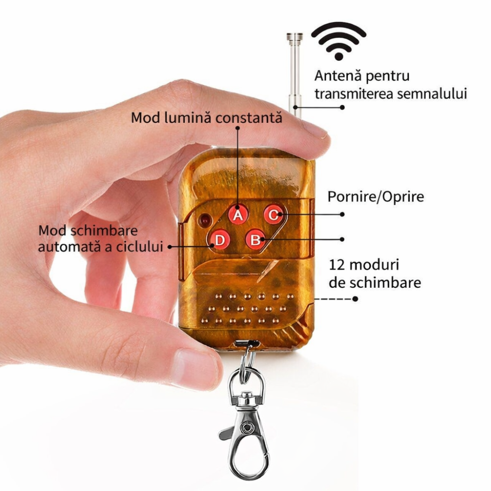 Lampă stroboscop auto 12V cu telecomandă – vizibilitate maximă [7]
