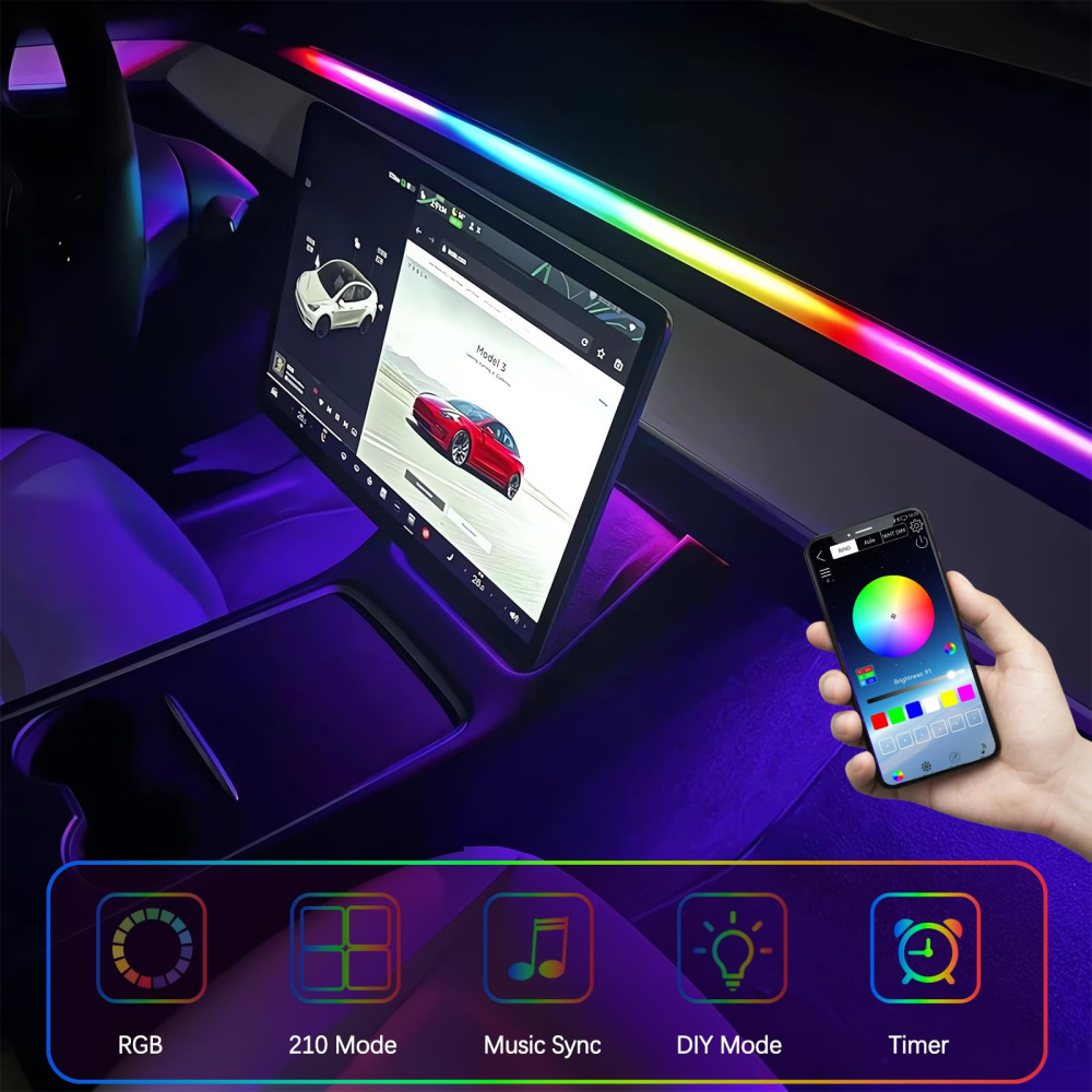 Bandă LED Auto RGB 150 cm aplicare intre parbriz si bord– Control Smart prin Aplicație, Efecte Dinamice [5]