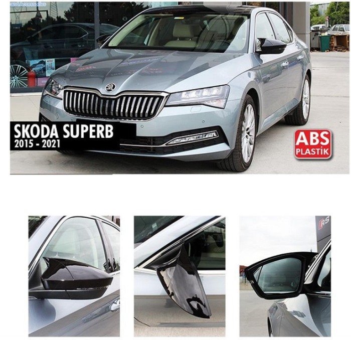 Capace oglinzi Batman style Skoda Superb 2015-2021 negru lucios [2]