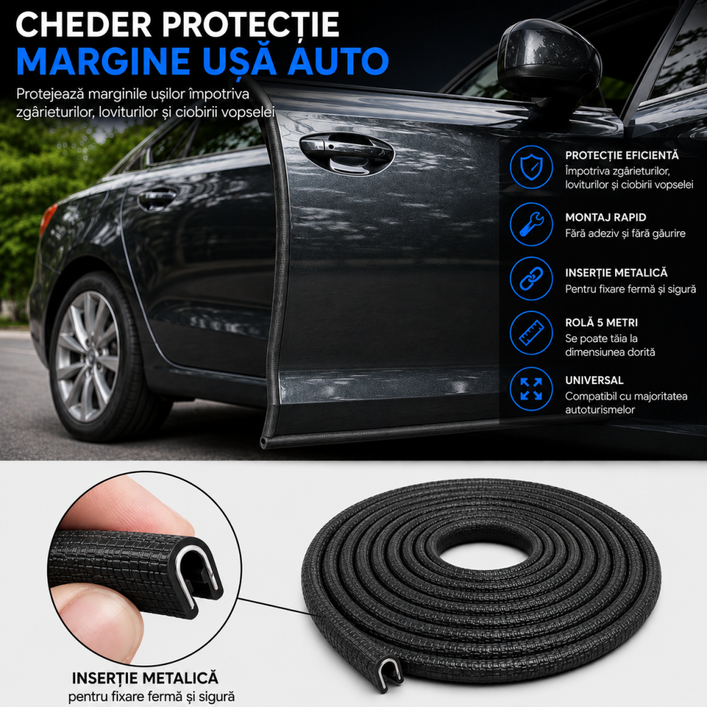 Cheder Protecție Uși Auto Universal 5M Negru [4]
