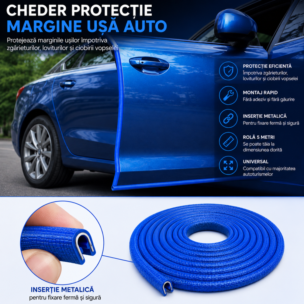 Cheder Protecție Uși Auto 5M cu Inserție Metalică Albastru [2]