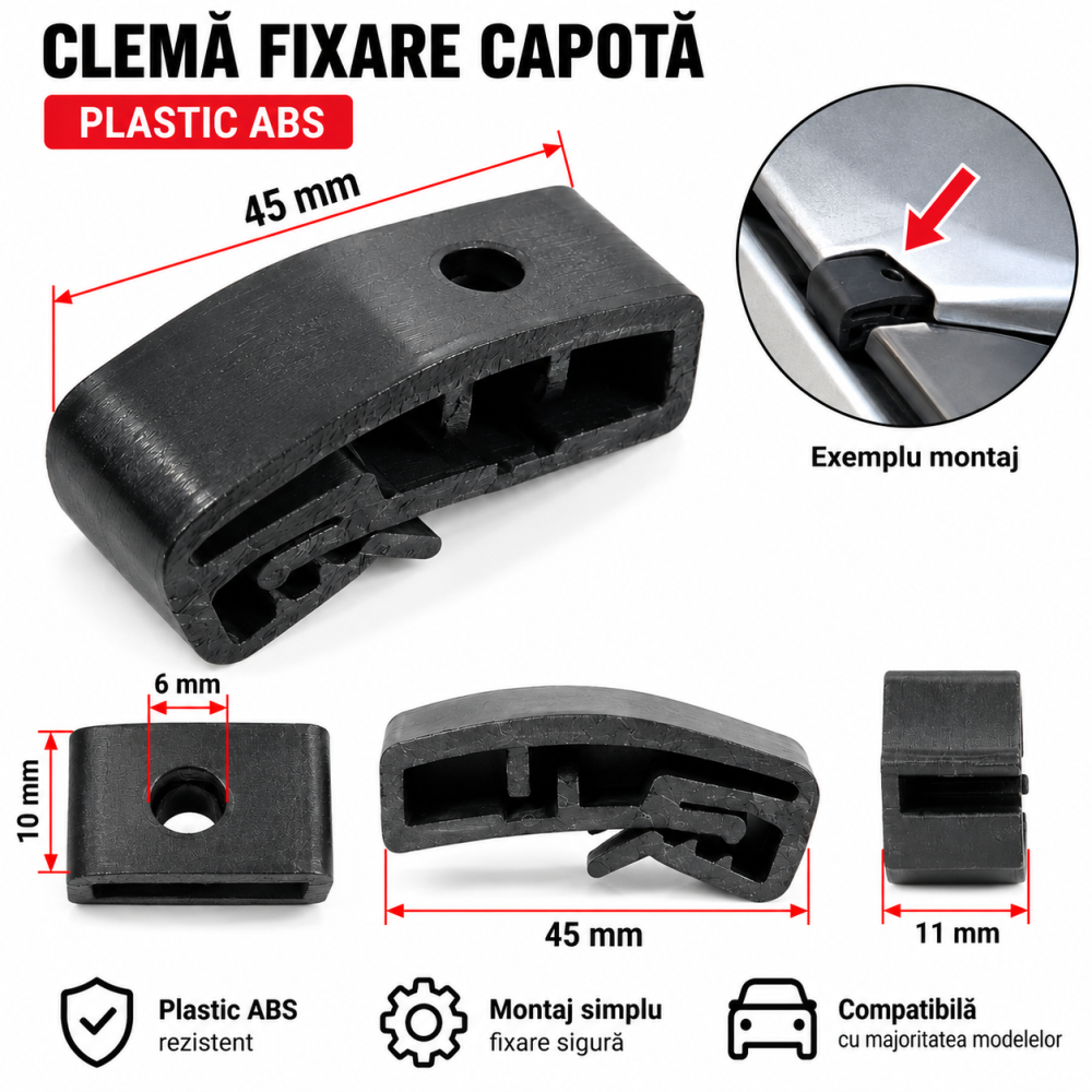 Clema Fixare Deflector Capota Auto din Plastic ABS, 45 mm, Universala [5]