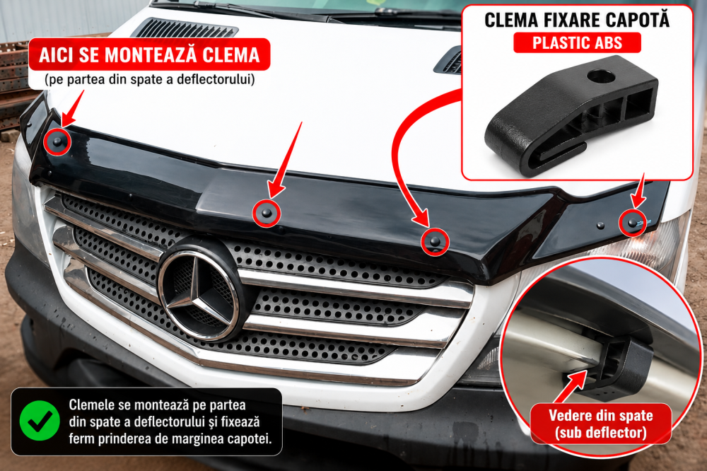 Clema Fixare Deflector Capota Auto din Plastic ABS, 45 mm, Universala [2]