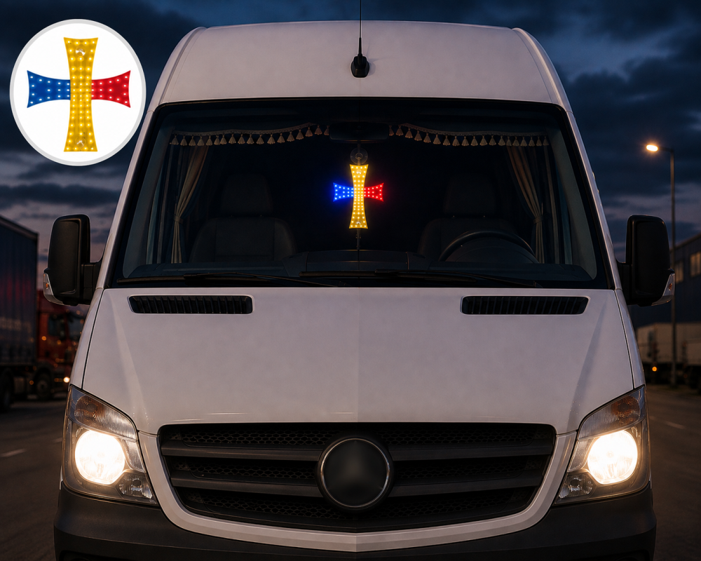 Cruce LED Tricolor România 84 LED, 12V-24V, USB, 25x20 cm [4]
