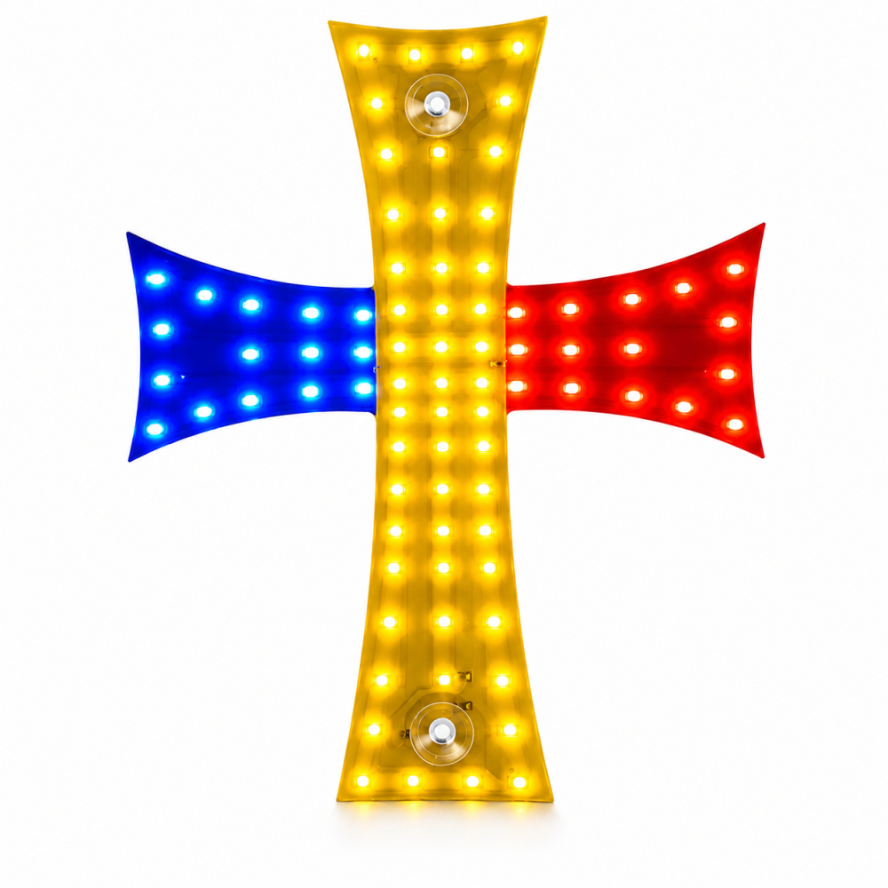 Cruce LED Tricolor România 84 LED, 12V-24V, USB, 25x20 cm [5]