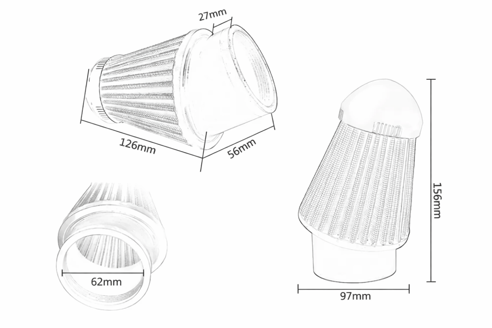 Filtru Aer Sport 45° Universal – Debit Mare, 60-62mm, pentru Moto, ATV și Scutere [2]