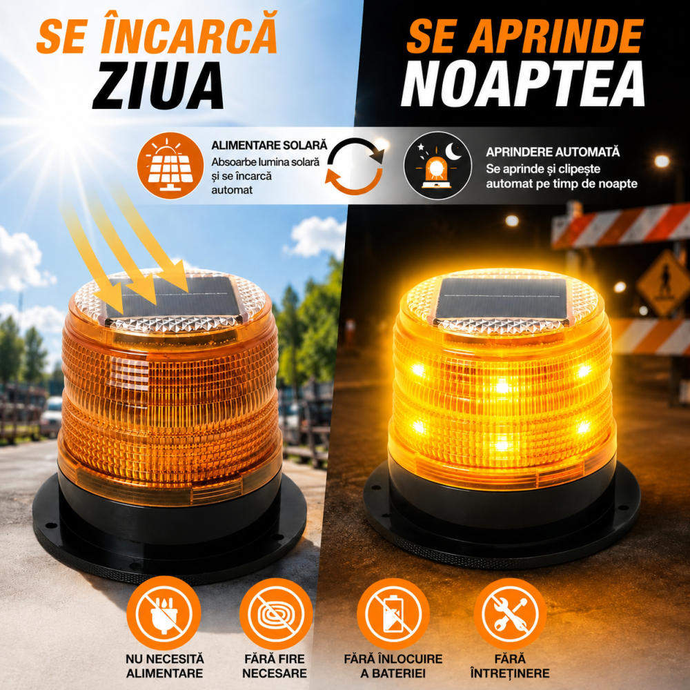 Girofar Led stroboscopic solar cu talpa magnetica [2]