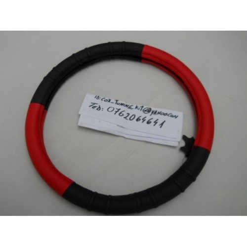 Husa volan din piele natrula rosu-negru [1]