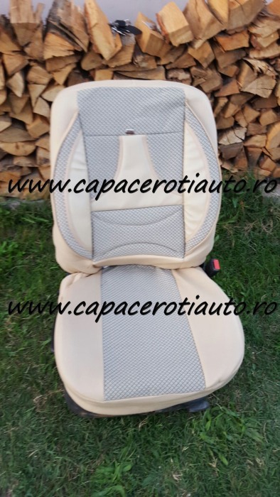 Huse auto din material textil de culoare gri cu crem [2]