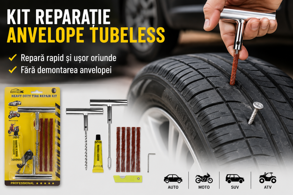 Kit Reparație Anvelope Tubeless 9 Piese pentru Auto Moto SUV [4]