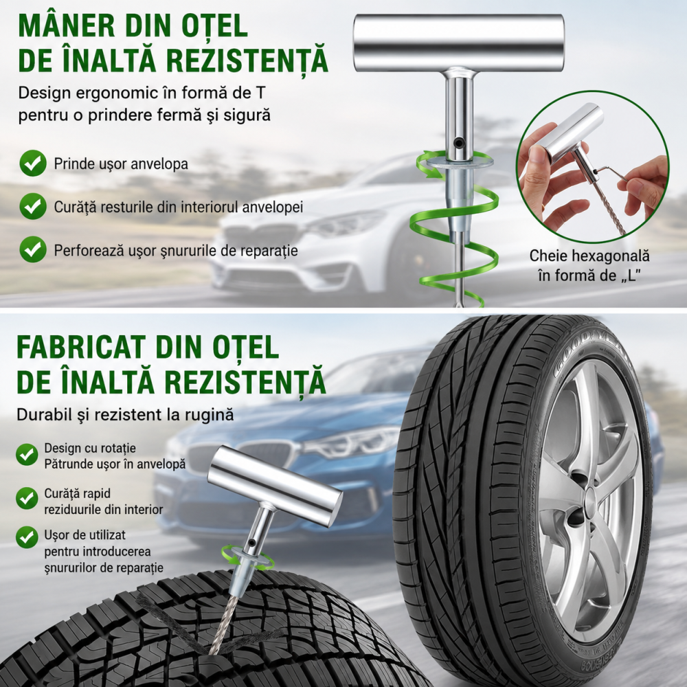 Kit Reparație Anvelope Tubeless 9 Piese pentru Auto Moto SUV [3]