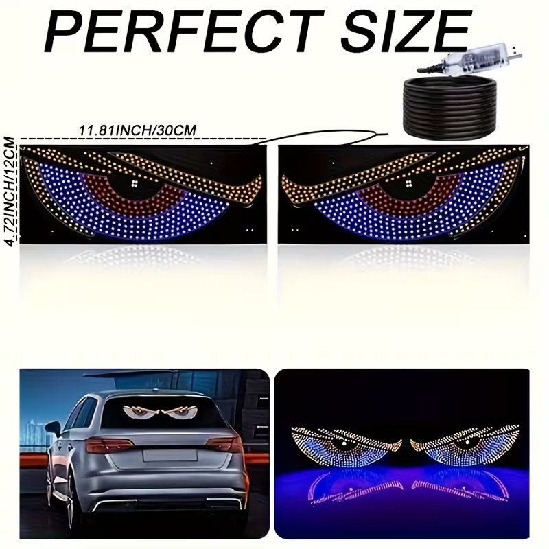 Ochisori LED RGB Auto pentru Luneta/Parbriz, Efect Demon Eyes Animat, Alimentare USB [2]
