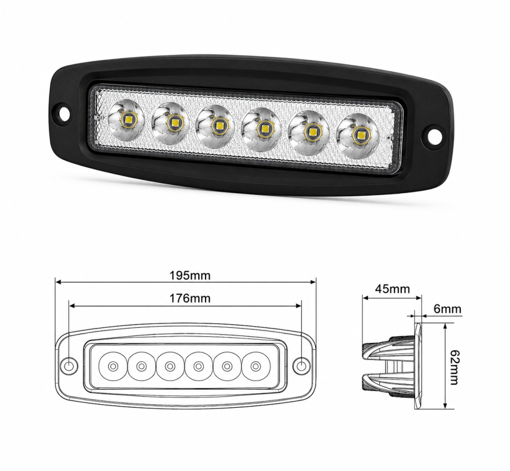 Proiector LED Auto Offroad 18W 12V-24V, 1320 Lumeni, 6000K, Încastrabil [7]