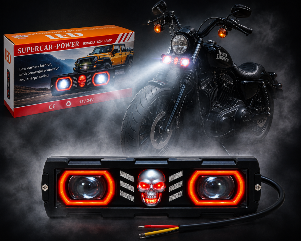 Proiector Moto LED SMD Slim cu 2 Lupe și DRL, Lumină Albă [5]
