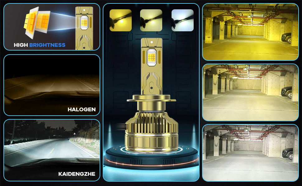 Set 2 Becuri LED Smart H7 Control prin telecomanda, 300W / 35.000LM, alb, galben (3000,4300 si 6000k) [3]