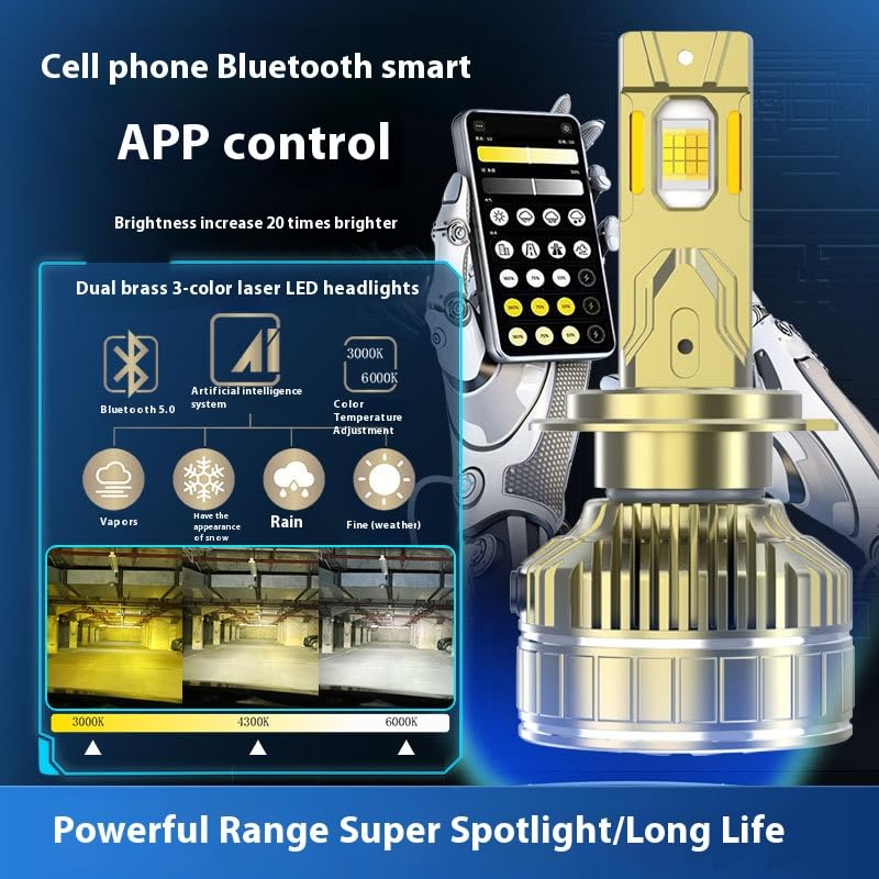Set 2 Becuri LED Smart H7 Control prin telecomanda, 300W / 35.000LM, alb, galben (3000,4300 si 6000k) [5]