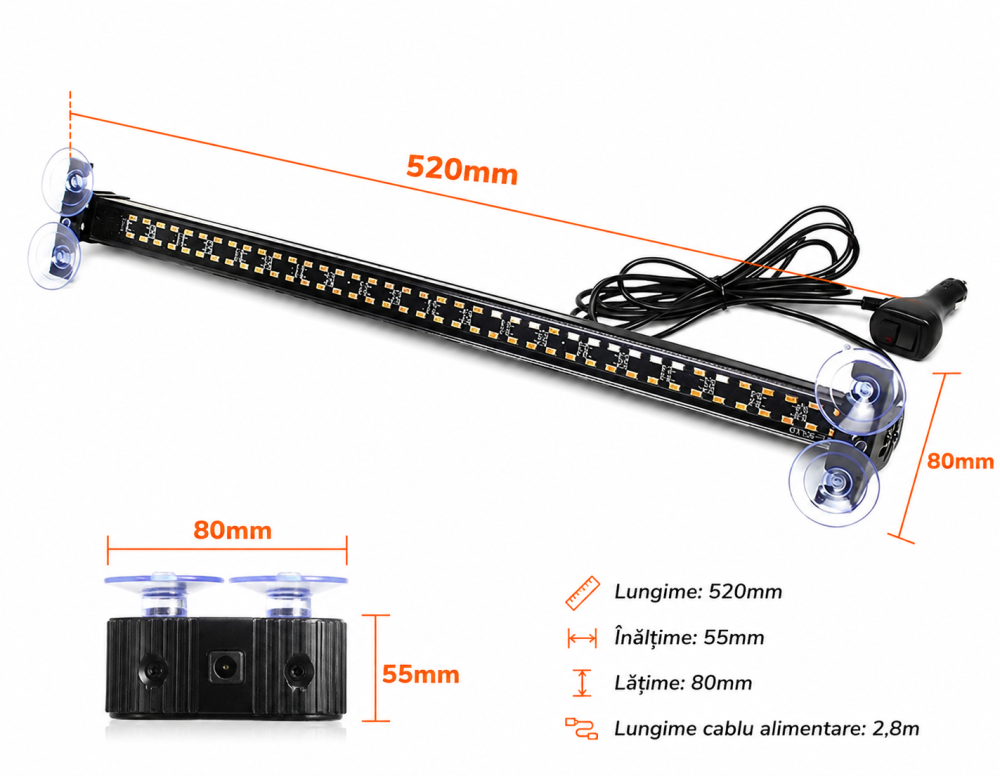 Stroboscop LED Parbriz 40W 80 LED 9-36V 52 cm 26 Moduri [3]