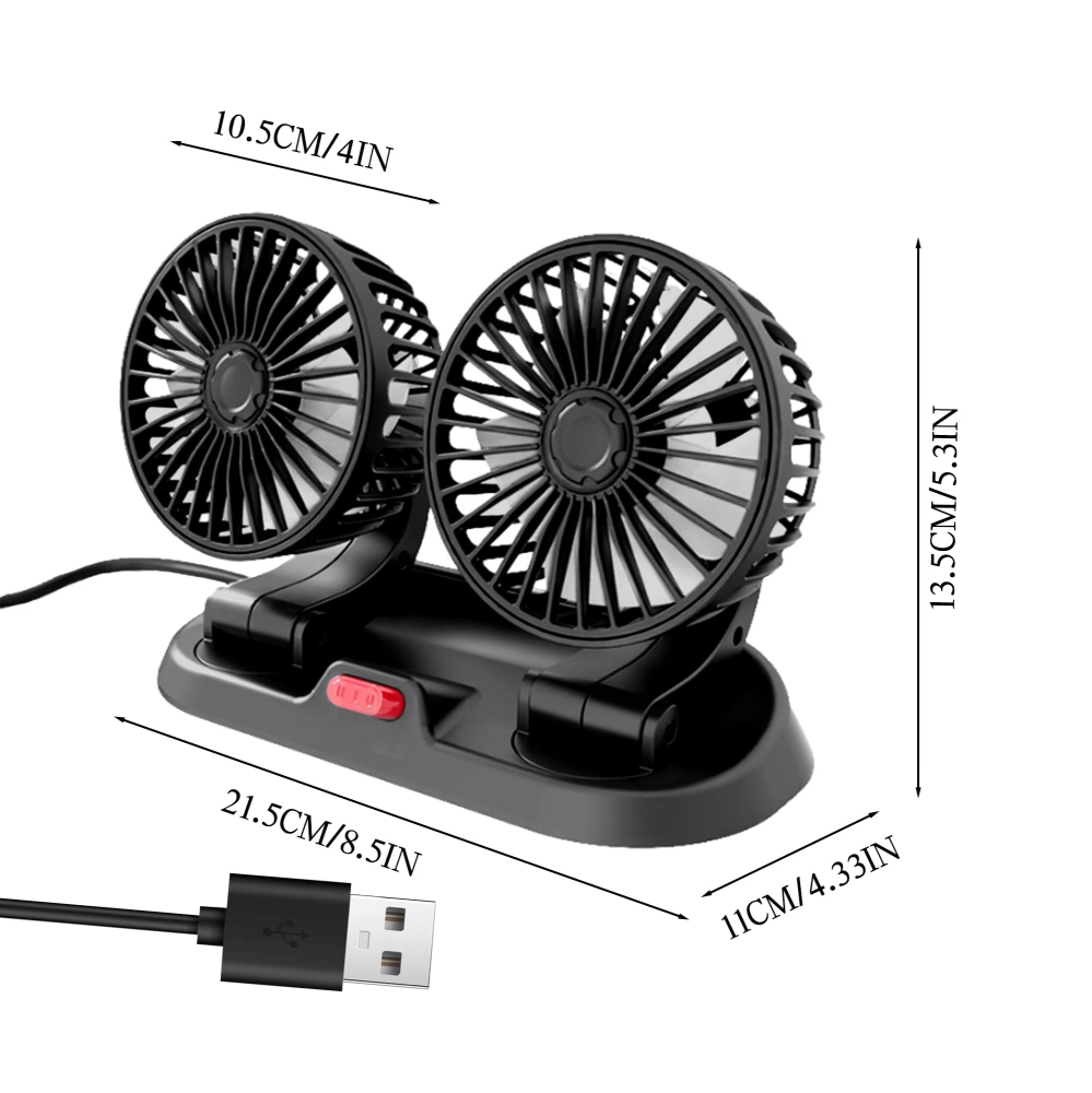 Ventilator Auto Dublu USB 5V Rotire 360° 3 Trepte Viteză [5]