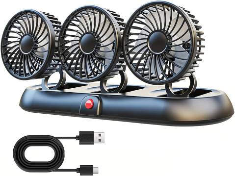 Ventilator Auto Triplu USB 5V cu 3 Trepte de Viteză și Rotire 360° [1]