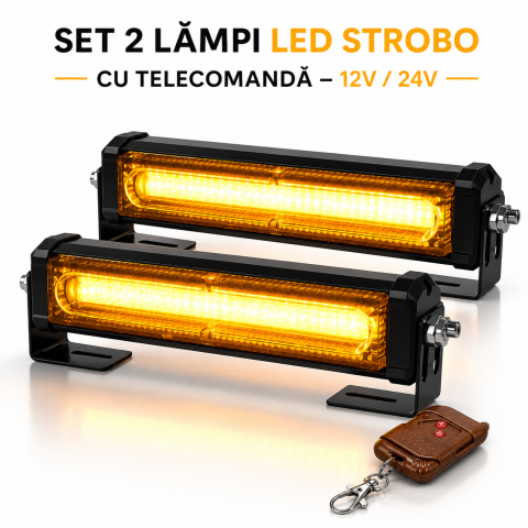 Girofare auto - Set 2 Lămpi Avertizare COB 36W 12V-24V cu Telecomandă