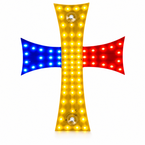 Cruce LED Tricolor România 84 LED, 12V-24V, USB, 25x20 cm [4]