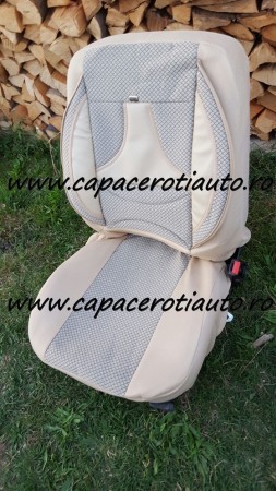 Huse Scaune Auto - Huse auto din material textil de culoare gri cu crem