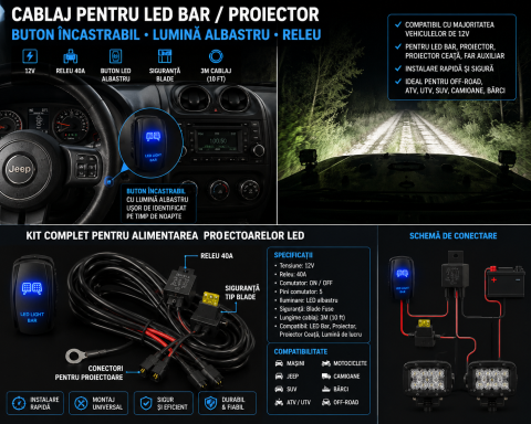 Kit Cablaj Proiector LED Bar 12V Releu 40A Buton LED [1]
