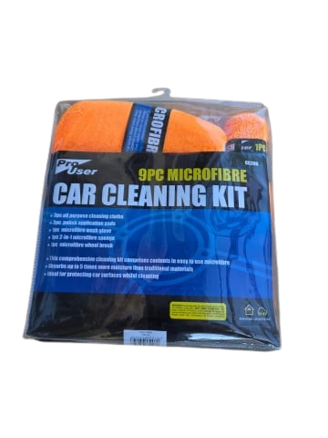 Grile - Kit Curățare Auto 9 Piese din Microfibră – Lavete, Mănușă, Perie Roți, Burete 2-în-1, Tampoane Polish