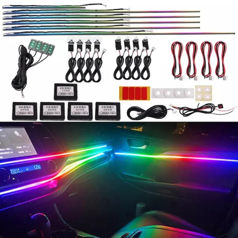 Lumini de zi - Kit Lumini Ambientale Auto Dinamice 18 în 1 – Symphony Edition, Acrilic RGB, Control Bluetooth & Sincronizare Muzicală