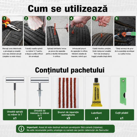 Kit Reparație Anvelope Tubeless 9 Piese pentru Auto Moto SUV [4]