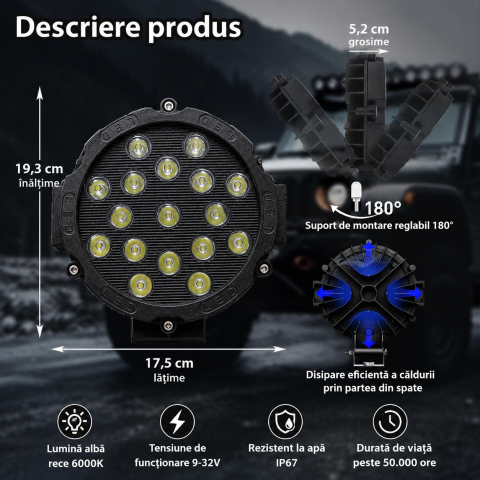 Set 2 Proiectoare LED Rotunde 7 Inch 10-60V Offroad [2]
