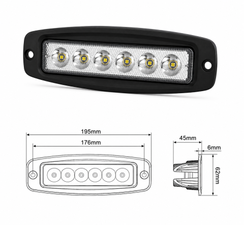 Proiector LED Auto Offroad 18W 12V-24V, 1320 Lumeni, 6000K, Încastrabil [6]