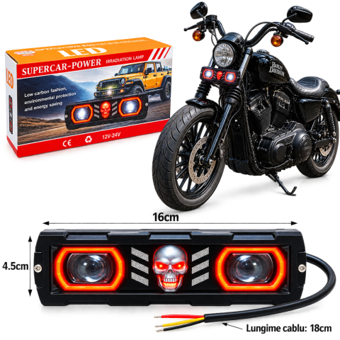 Proiectoare de ceata - Proiector Moto LED SMD Slim cu 2 Lupe și DRL, Lumină Albă