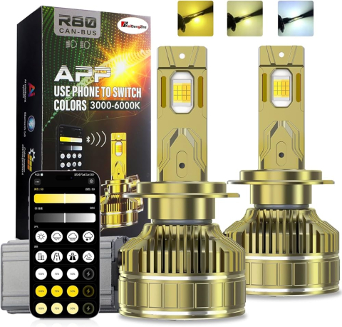 Leduri - Set 2 Becuri LED Smart H7 Control prin telecomanda, 300W / 35.000LM, alb, galben (3000,4300 si 6000k)