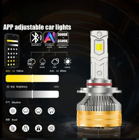 Set 2 Becuri LED Smart H7 Control prin telecomanda, 300W / 35.000LM, alb, galben (3000,4300 si 6000k) [5]