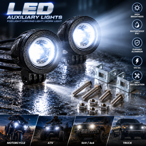 Set 2 Proiectoare LED Moto 10W 12V Lumina Alba 1800LM [6]