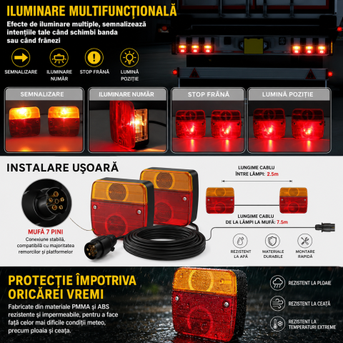 Set Stopuri Remorcă 12V cu Cablu 7.5m și Mufă 7 Pini [1]
