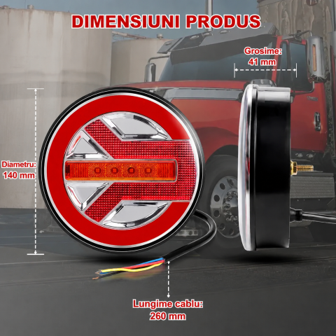 Stop LED Rotund 140mm 12V 24V Semnalizare Dinamică pentru Remorcă și Camion [1]