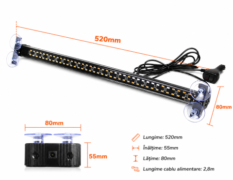 Stroboscop LED Parbriz 40W 80 LED 9-36V 52 cm 26 Moduri [2]